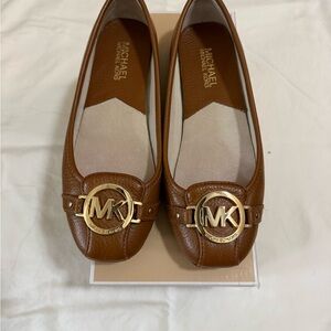 Michael Kors Tan Leather MK Logo Ballet Flats